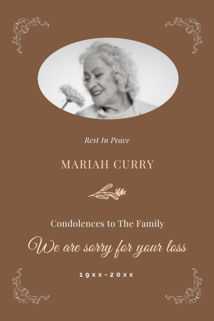 Deepest Condolences Message with Photo Postcard 4x6in Vertical Design Template