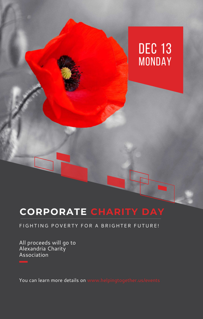 Corporate Charity Day announcement on red Poppy Invitation 4.6x7.2in Design Template
