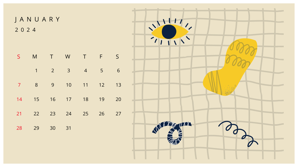 Illustration of Funny Doodles Calendarデザインテンプレート