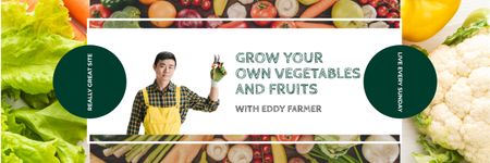 Agricultor se oferece para cultivar seus próprios vegetais e frutas frescas Twitter Modelo de Design