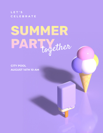 Summer Party Announcement with Ice Cream Invitation 13.9x10.7cm Πρότυπο σχεδίασης