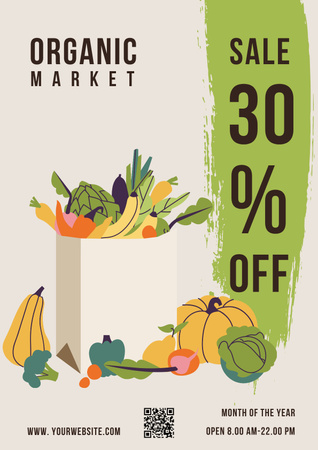 Organic Food With Discount In Market Poster Design Template