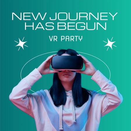 VR Party Ad with Woman in Glasses Instagramデザインテンプレート