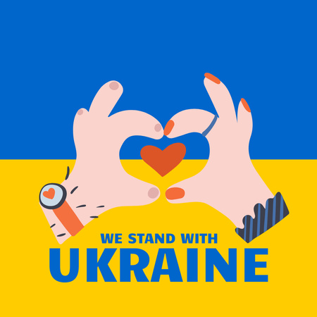 Hands holding Heart on Ukrainian Flag Instagram Tasarım Şablonu