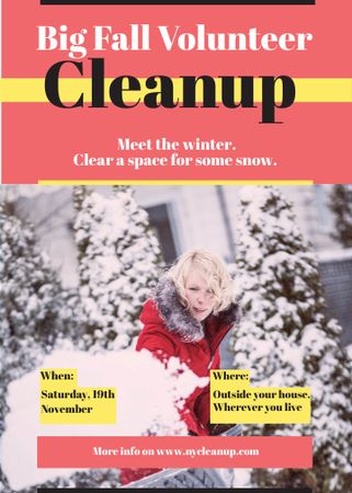 Designvorlage Woman at Winter Volunteer clean up für Flayer