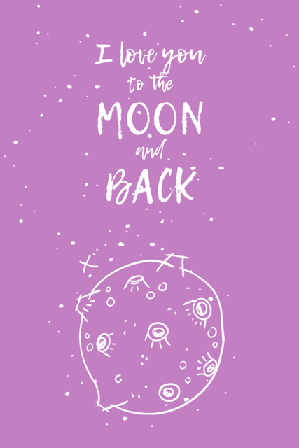 Love Phrase With Cute Sketch Of Moon on Lilac Postcard 4x6in Verticalデザインテンプレート