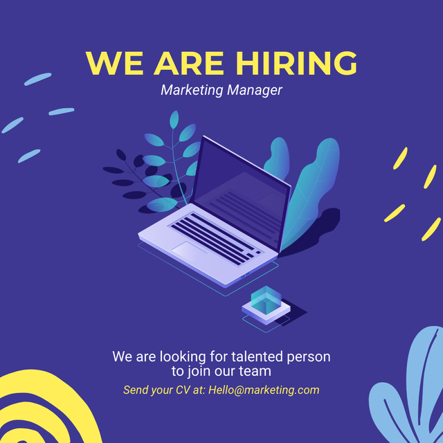 Marketing Manager Hiring Offer With Slogan And Illustration Instagramデザインテンプレート