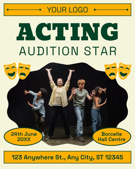 Template di design Acting Audition with Emotional Actors on Stage Instagram Post Vertical