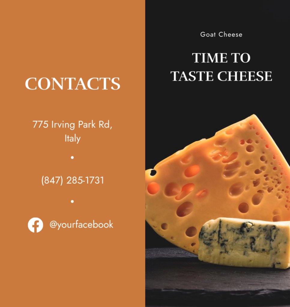 Time to Taste Delicious Cheeses on Orange Brochure Din Large Bi-fold Tasarım Şablonu
