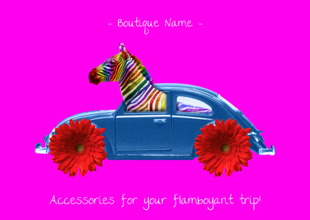Funny Illustration of Zebra in Car Postcard Design Template
