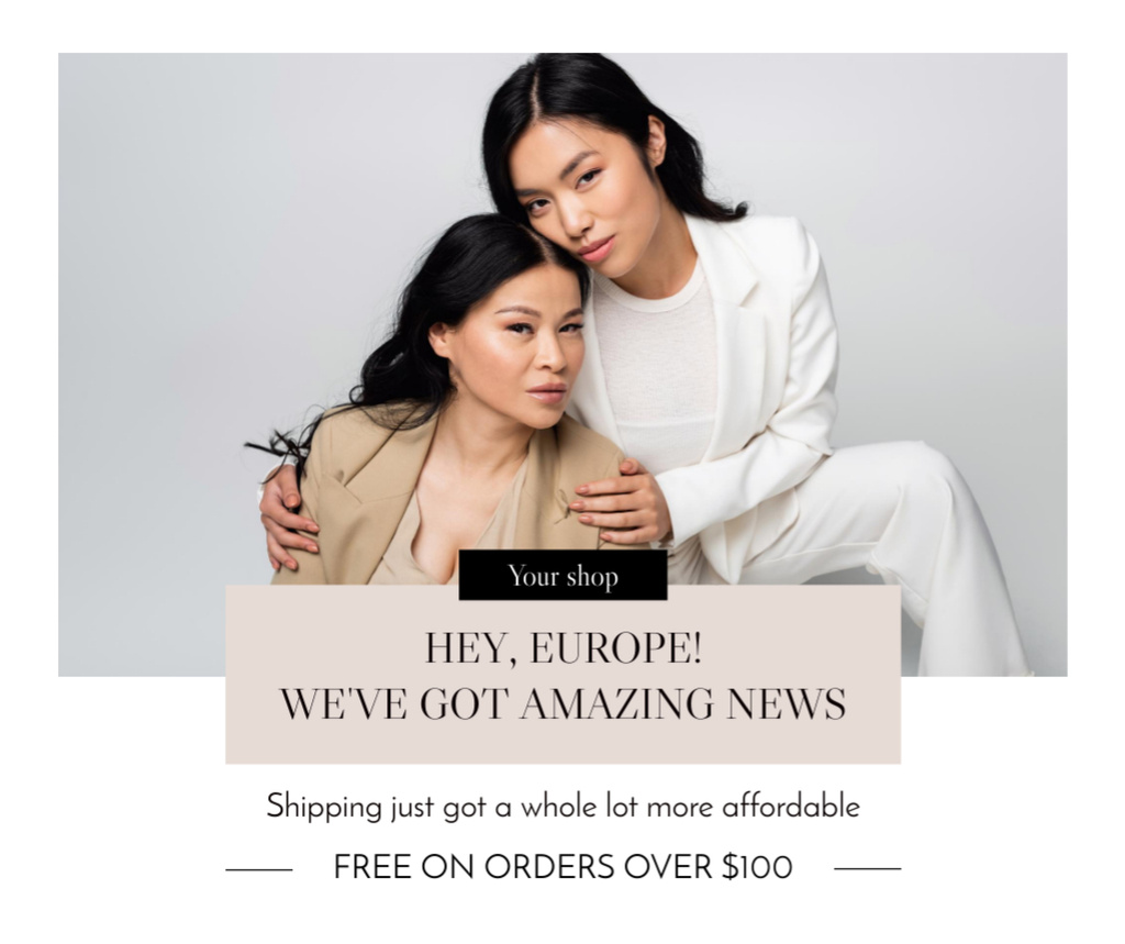 Fashion Brand Ad with Offer of Shipping Facebookデザインテンプレート