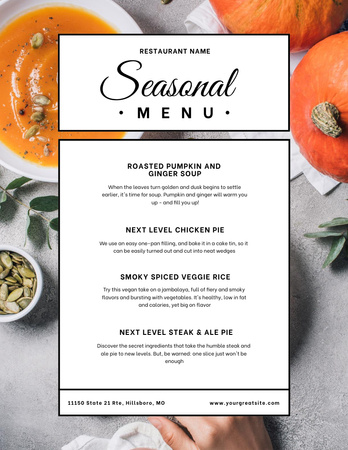 Designvorlage Seasonal Food Ad in Orange and Grey für Menu 8.5x11in