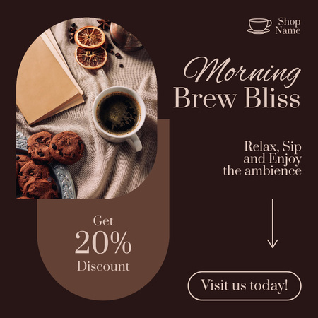 Утренний кофе со скидками и печеньем Instagram AD – шаблон для дизайна