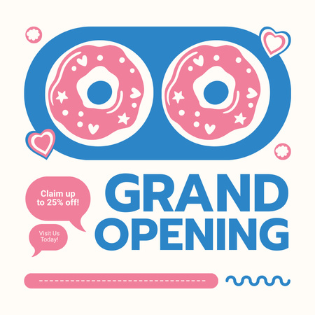 Designvorlage Große Eröffnung einer Bäckerei mit Rabatten auf Donuts für Instagram AD