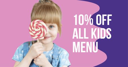Ontwerpsjabloon van Facebook AD van Kids Menu offer with Girl Holding Lollipop