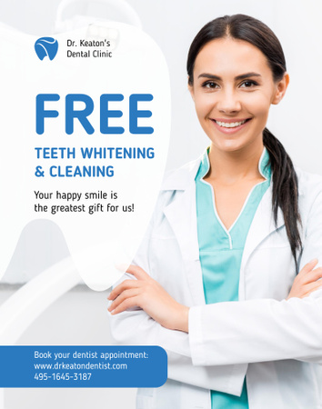 Promoção de Odontologia com Mulher Dentista Poster 22x28in Modelo de Design