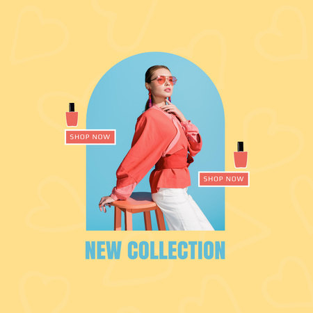 Stylish Girl Advertises New Collection Instagram AD Design Template