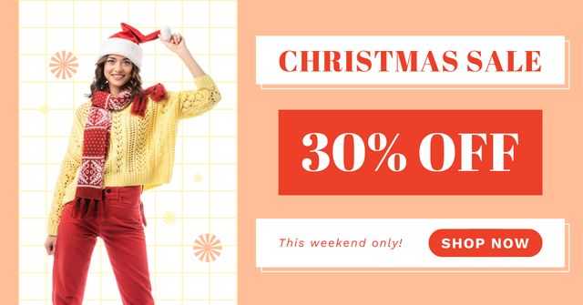 Ontwerpsjabloon van Facebook AD van Woman for Christmas Sale of Clothes Yellow