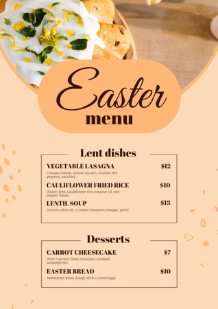 Designvorlage Festive Dishes Offer with Sweet Easter Cake für Menu
