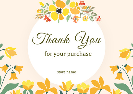Thank You Message with Circle Frame with Flowers Card Πρότυπο σχεδίασης