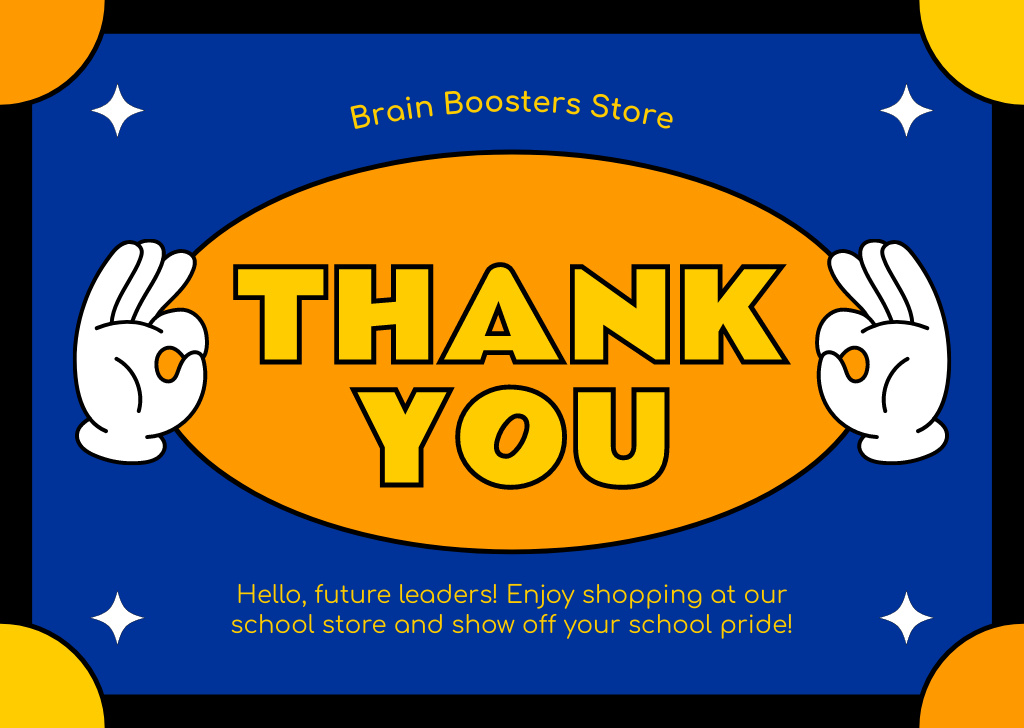 School Supply Store Offer on Blue and Orange Card Modelo de Design