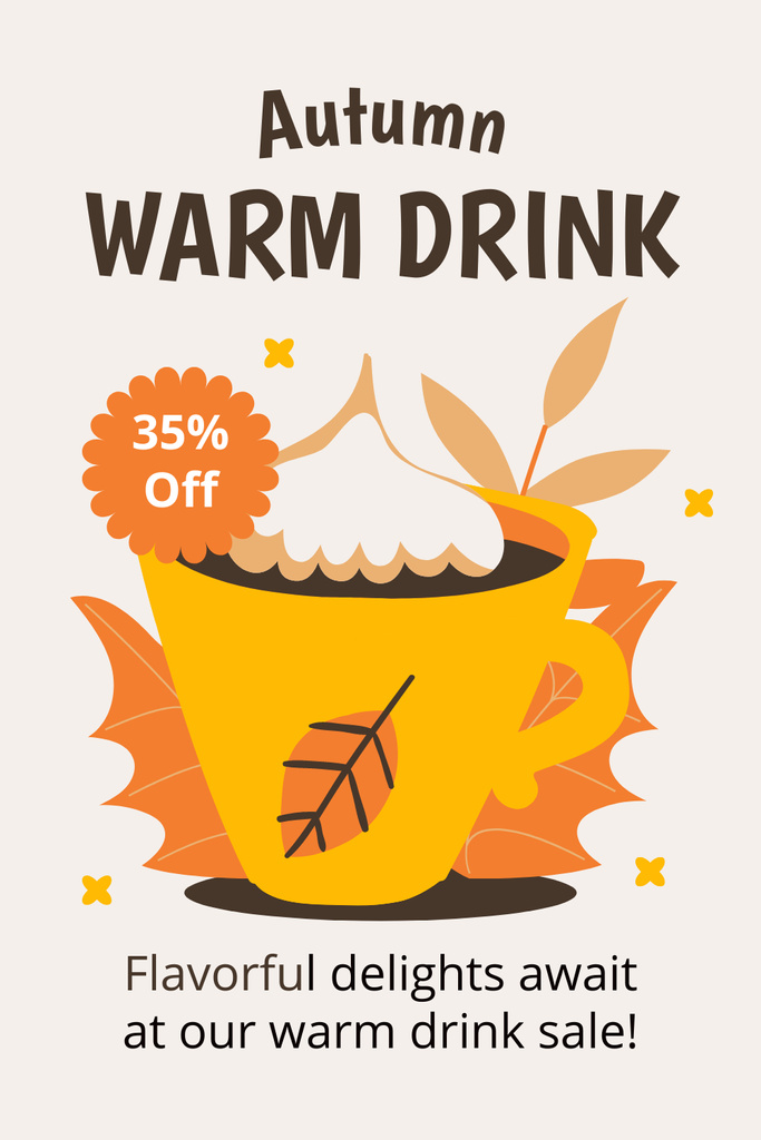 Discount on Warm Autumn Drinks in Orange Cup Pinterest Design Template