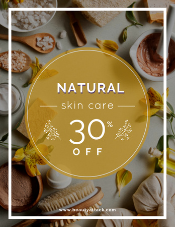 Promoção de cuidados naturais com a pele com cosméticos orgânicos e produtos de beleza Flyer 8.5x11in Modelo de Design
