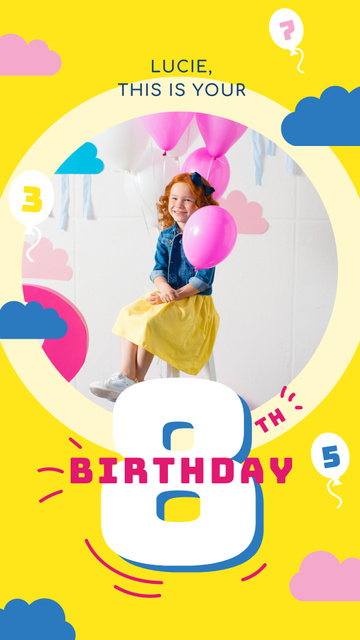 Little Girl with Birthday balloons Instagram Story Design Template