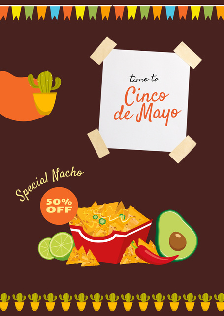 Mexican Food Offer for Holiday Cinco de Mayo Postcard A6 Vertical Design Template