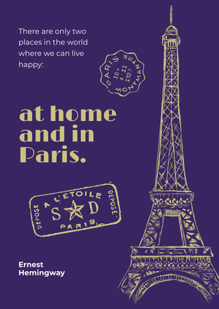 Paris Travelling Inspiration With Eiffel Tower Postcard A6 Vertical Design Template