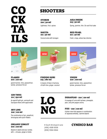 Bar Cocktails Variety In Glasses Menu 8.5x11in Design Template
