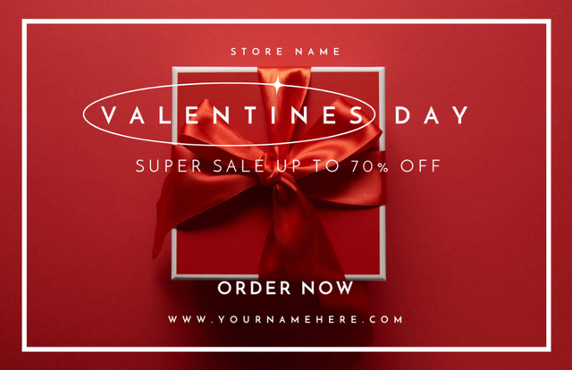 Valentine's Day Super Discount Announcement with Gift with Red Bow Thank You Card 5.5x8.5in – шаблон для дизайну