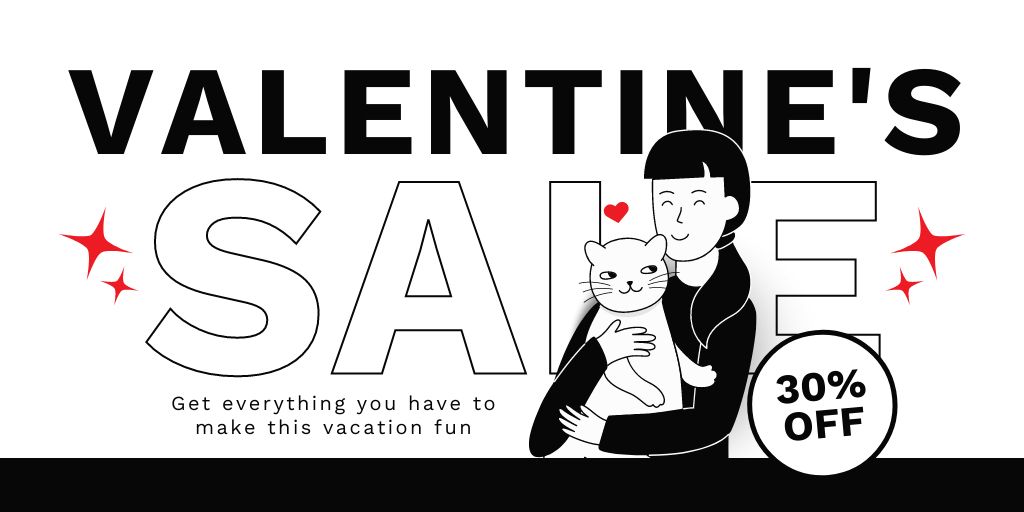 Sale Announcement with Woman and Cat for Valentine's Day Twitterデザインテンプレート