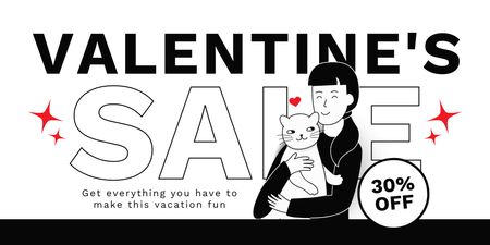 Sale Announcement with Woman and Cat for Valentine's Day Twitter Design Template