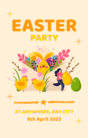 Template di design Illustrazione luminosa della pubblicità del partito di Pasqua Invitation 4.6x7.2in
