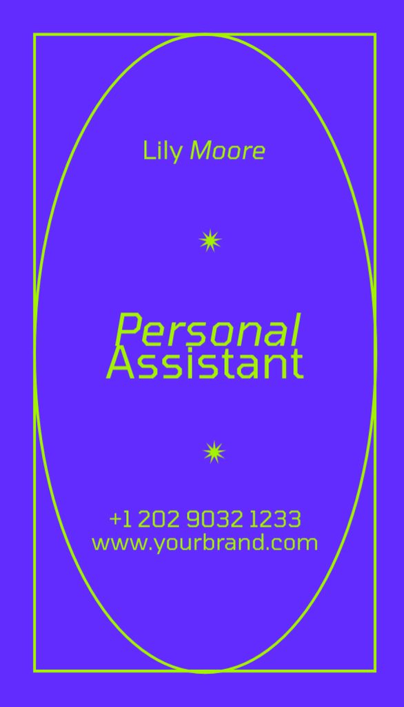 Personal Assistant Service Offering Business Card US Vertical Šablona návrhu