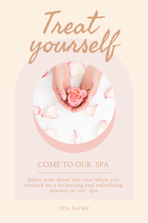 Szablon projektu Spa Salon Ad with Female Hands Holding Rose Pinterest