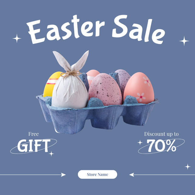 Easter Sale wirh Colorful Eggs in Egg Tray Instagramデザインテンプレート