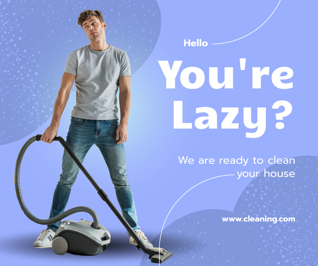 Dissatisfied Guy with Vacuum Cleaner Facebook Design Template