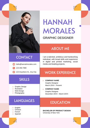 Designvorlage Beschreibung der Erfahrung als Grafikdesigner für Resume