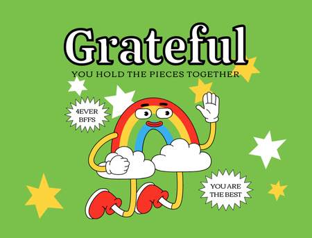 Thankful Quote with Cartoon Rainbow Thank You Card 4.2x5.5in Design Template