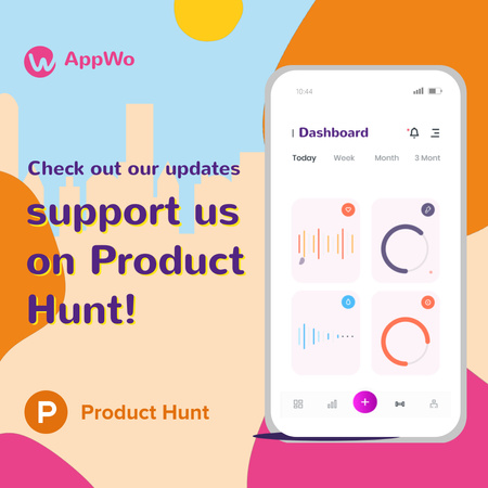 Product Hunt App Support with Stats on Screen Animated Post Design Template