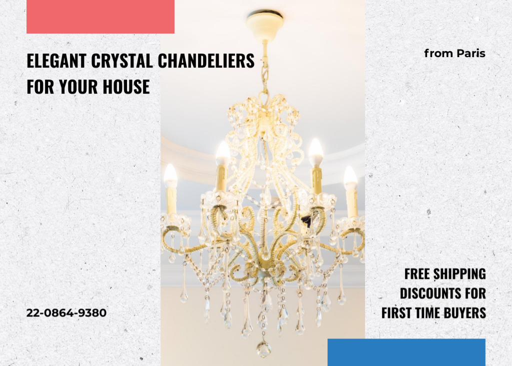 Szablon projektu Affordable Offer of Breathtaking Crystal Chandeliers Flyer 5x7in Horizontal