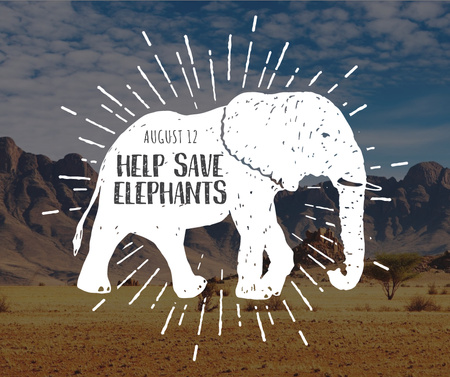 Elephant Day wild animal silhouette Facebook Design Template