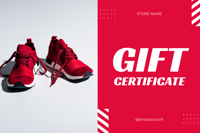 Sport Shop Ad with Red Running Shoes Gift Certificate Πρότυπο σχεδίασης