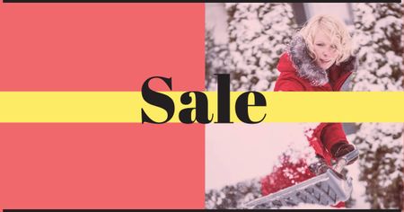 Sale Announcement with Woman clearing Snow Facebook AD Design Template