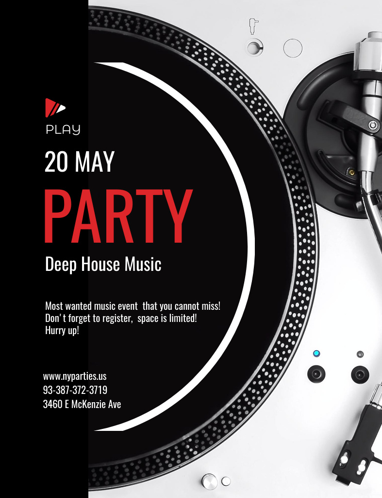 Ontwerpsjabloon van Invitation 13.9x10.7cm van House Music Party With Vinyl Record Playing