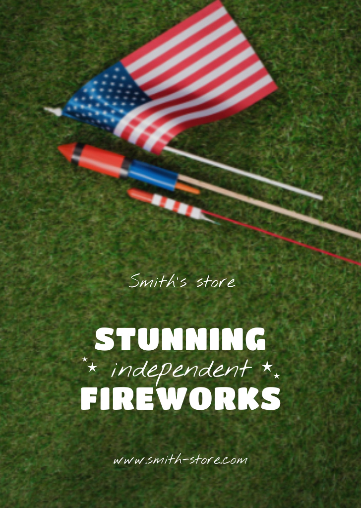 USA Independence Day Celebration With Fireworks Sale Postcard A6 Vertical – шаблон для дизайна