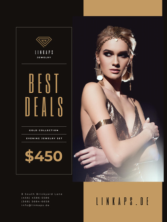 Jewelry Sale with Woman in Golden Accessories Poster 36x48in Design Template