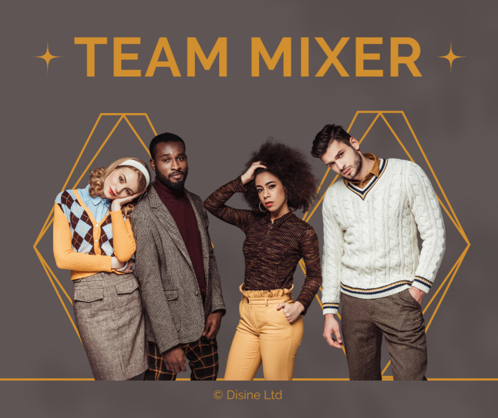 Team Building Announcement with Multiracial Men and Women Facebook Design Template